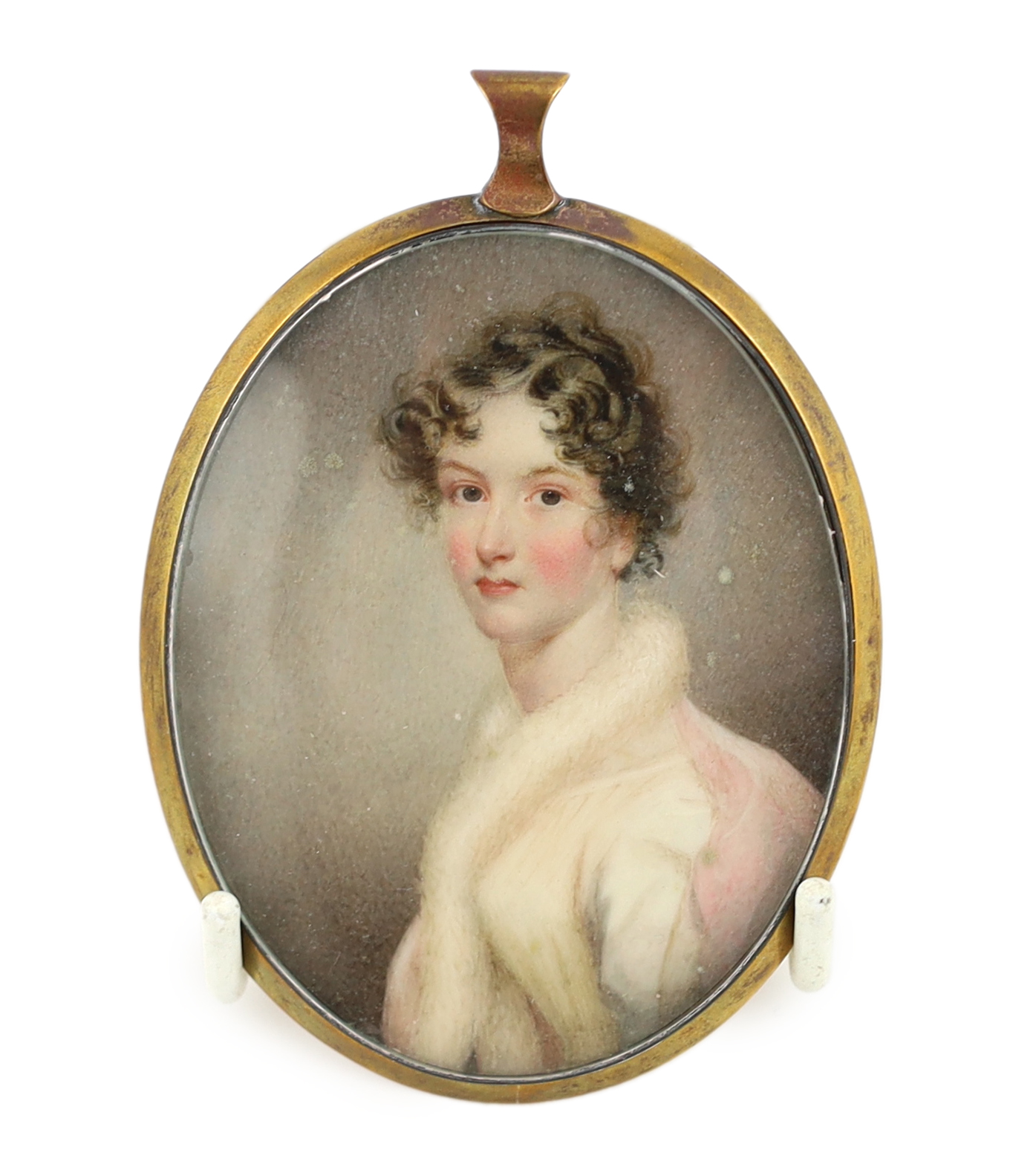 Attributed to Thomas Hargreaves (1775-1846), Portrait miniature of a young lady, watercolour on ivory, 7.5 x 5.8cm. CITES Submission reference LWVZB2DQ